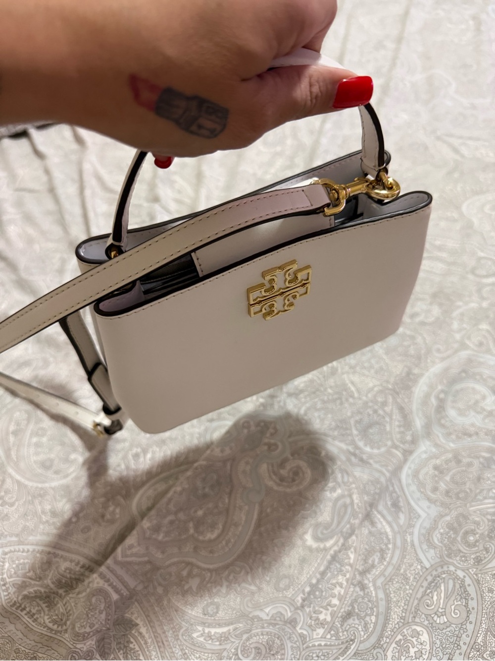 Tory Burch Cream Leather Mini Top-Handle Crossbody with Gold Logo - Picture 3 of 3